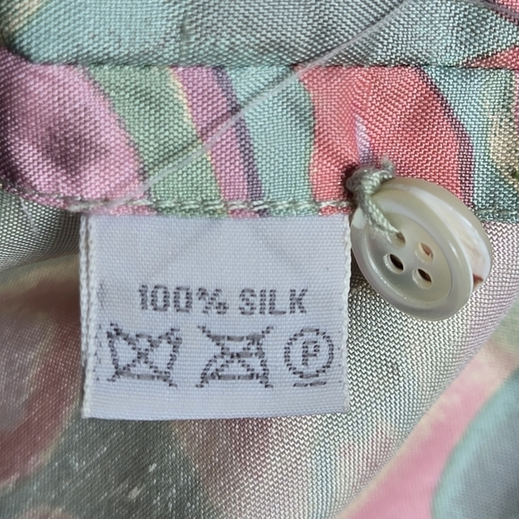 Vintage 80s Jim Thompson 100% Silk Cottagecore Pastel Button Down Blouse 8 - Picture 8 of 10